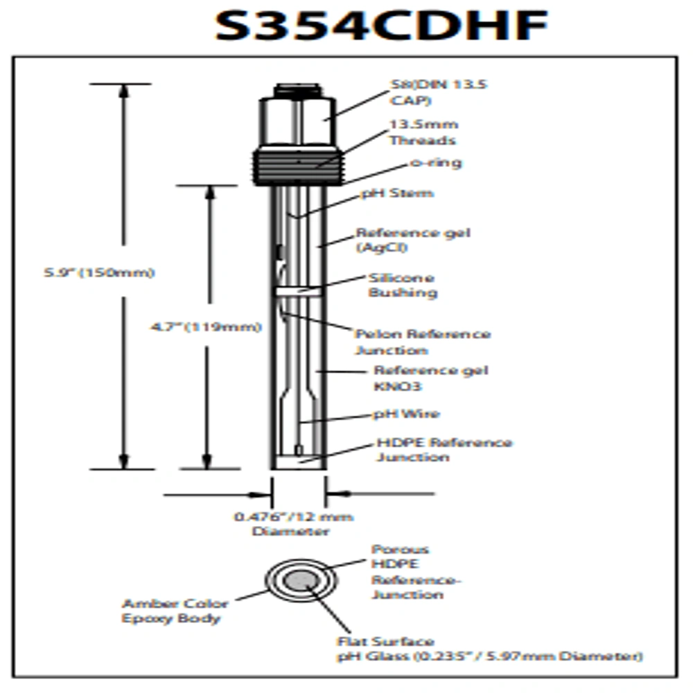 S354CDHF Sonda de  pH de reemplazo de vida extendida Hamilton 238522
