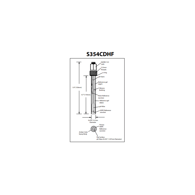 S354CDHF Sonda de pH de reemplazo de vida extendida Hamilton 238522 S354CDHF Sonda de pH de reemplazo de vida extendida Hamilton 238522