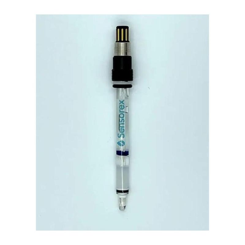 Sensorex GT160 Glass Body pH/ATC Sensor, 12mm Diameter, 120mm Length, 0-14 pH Range, VarioPin Connector, Pt100 Temp Comp